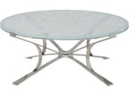 Signature Designs Snowscape Round Glass Coffee Table with Polished Stainless Steel Base