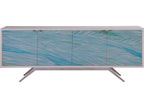 Home Blue Wave Media Console Ivory with Hand Painted Azure Doors