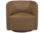 Home Ingrid Leather Swivel Accent Chair with Wood Base in Brown