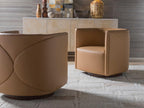 Home Ingrid Leather Swivel Accent Chair with Wood Base in Brown