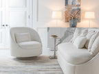 Genevieve 3-Seat Bench Seat Sofa in Ivory with Throw Pillows