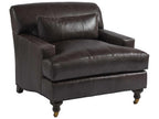Oxford Leather Accent Chair in Charcoal Gray with Brass Casters
