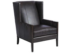 Stratton Wing Black Leather Accent Chair with Charcoal Finish