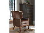 Avery Leather Wing Accent Chair in Brown with Old Brass Nailhead Trim