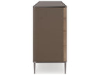 Prism 8-Drawer Double Dresser in Chocolate Tiger Maple and Bronze