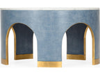 Elizabeth Wicker Aqueduct Round Marble Blue White Cocktail Table -