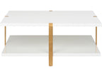 Elizabeth Wicker Ribbed Square Wood White antique Gold Leaf Cocktail Table