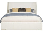 Cadence Upholstered Wing King Bed with Antique Brass Trim