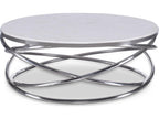 Equinox Round Coffee Table in Polished Nickel and Crystal Stone