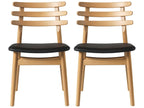 J48 Oak Wood Black Leather Armless Dining Chair