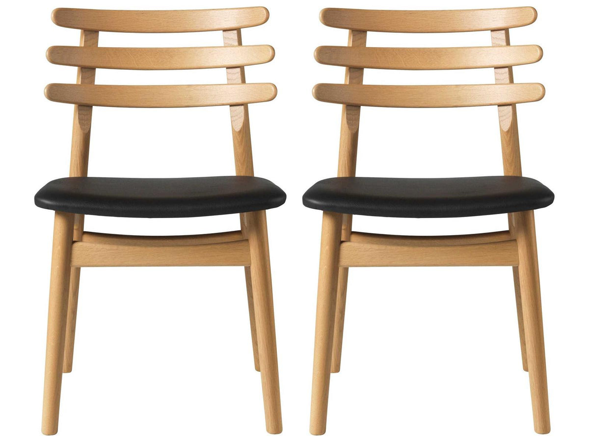 J48 Oak Wood Black Leather Armless Dining Chair