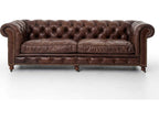 Carnegie 3-Seat Top-Grain Leather Chesterfield Sofa in Cigar Brown