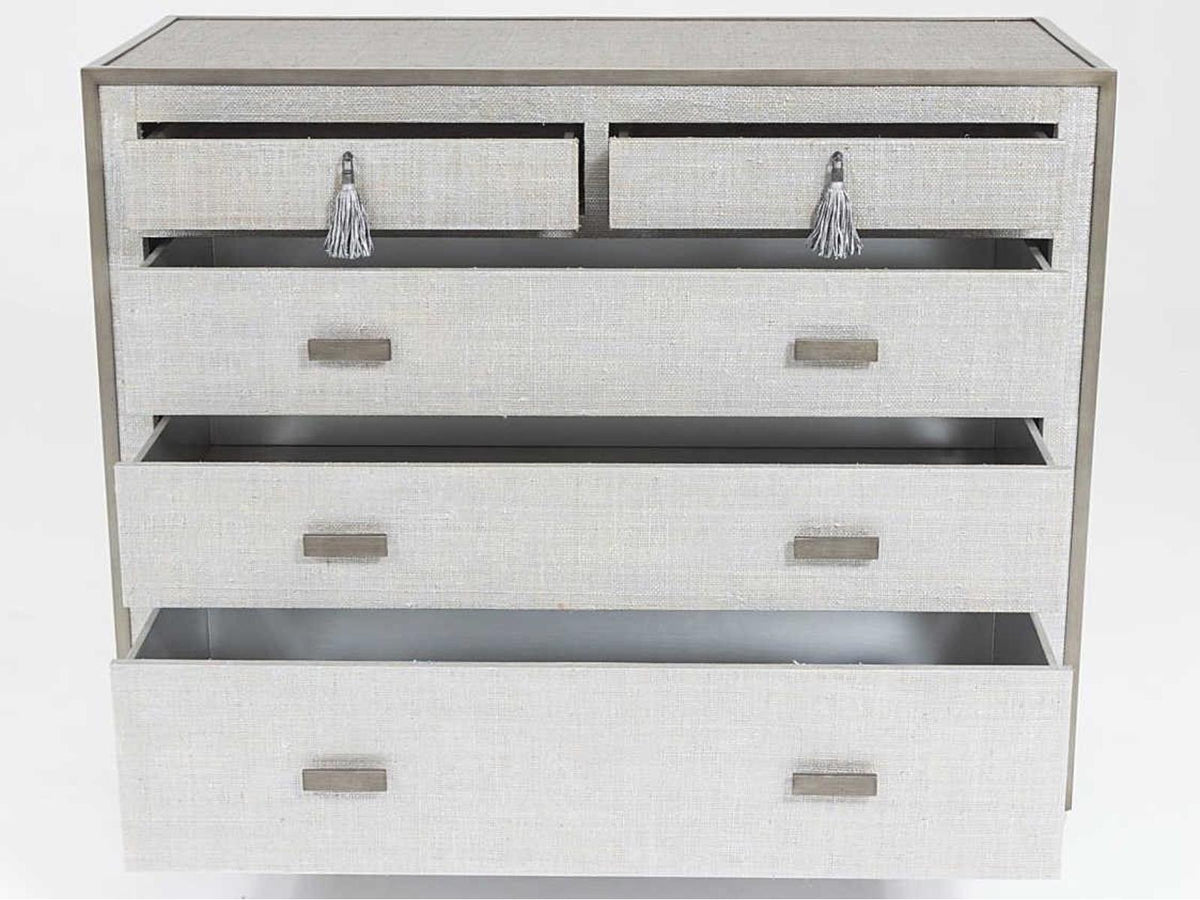 Argento 5-Drawer Chest with Silvered Raffia and Pewter Trim