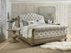 Castella King Tufted Bed in Natural Tan Performance Fabric