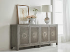 Melange Emmett 84-Inch Oak Wood Media Console with Floral Medallion Doors