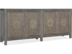 Melange Emmett 84-Inch Oak Wood Media Console with Floral Medallion Doors