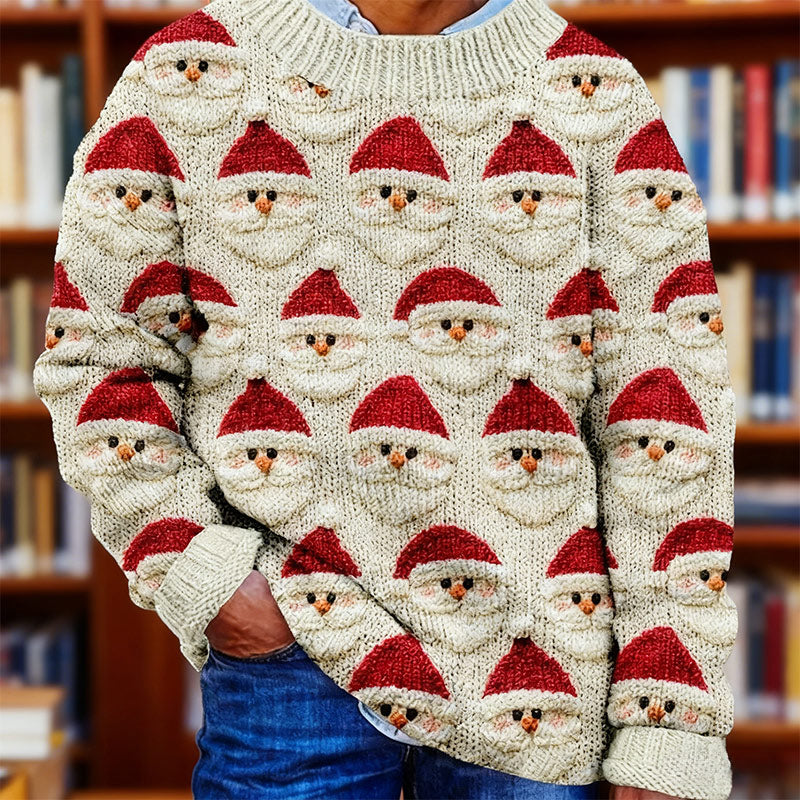 Herren Weihnachts Hoodie Rot Weiß Santa Dinosaurier Relief Stickerei Warmer Winter Feiertagspullover