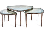 Jan Bunching Antique Nickel Blue Grey Reactive Glass Coffee Tables