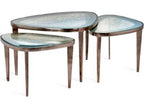 Jan 3-Piece Glass Coffee Table Set in Antique Nickel and Blue Grey