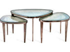 Jan 3-Piece Glass Coffee Table Set in Antique Nickel and Blue Grey