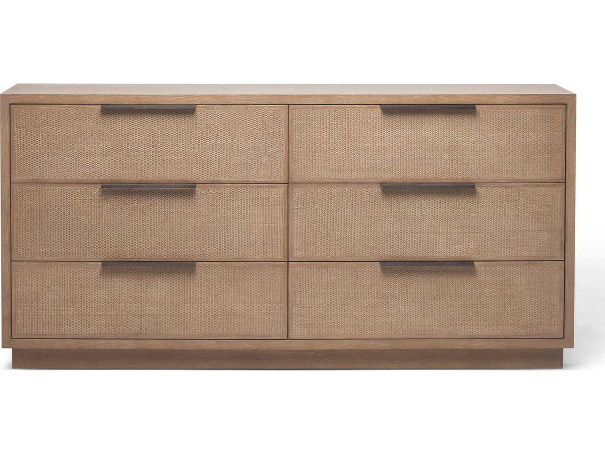 Holmes 6-Drawer Double Dresser Brown Oak with Rattan Fronts