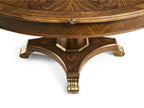 Viceroy Round Wood Brown Santos Dining Table with Brass Accents