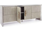 Moon Shadow Oak Wood Sideboard with Mirrored Glass and Fluted Drawers