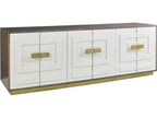 Jasper Six Door Credenza in Walnut Wood and Gloss White