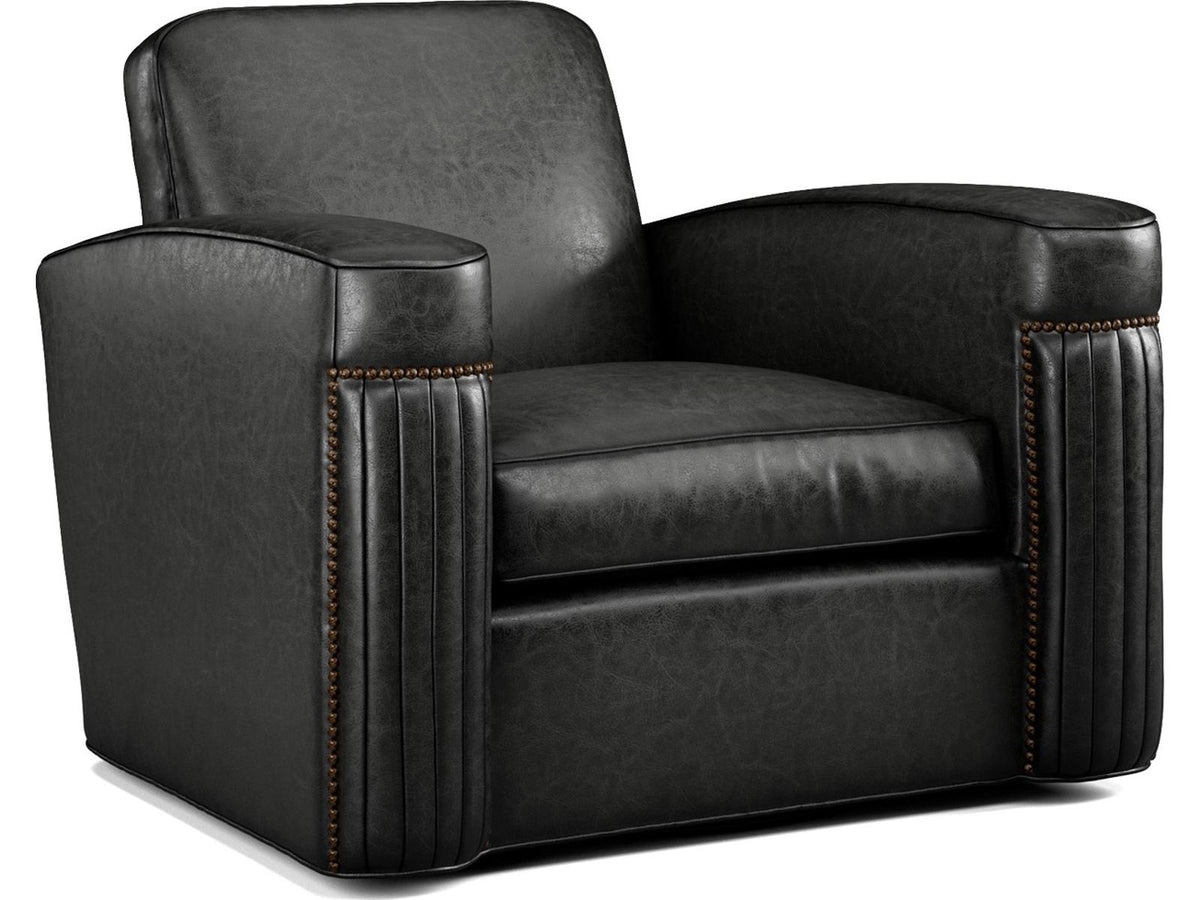 Jacques Leather Swivel Accent Chair in Bark