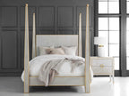 Gustavian Queen Four Poster Bed in Antique Grey with Gold Leaf Accents