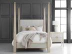Gustavian Queen Four Poster Bed in Antique Grey with Gold Leaf Accents