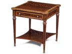Carter Square End Table in Crotch Mahogany and Brass Accents