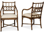 Charleston Rattan Arm Dining Chair with Brown Leather