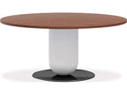 Ettore Round Wood Walnut Dining Table with Fog Grey and Glossy Titanium Base