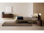 Rada Beige Upholstered King Panel Bed with Glossy Bronze Base