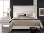 Windward Upholstered Queen Platform Bed in Cottage White with Brass Accents