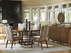 Home Island Fusion Round Dining Table 60 Inch with Wooden Top Dark Walnut