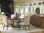 Home Island Fusion Round Dining Table 60 Inch with Wooden Top Dark Walnut