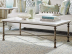 Ocean Breeze Flagler Rectangular Coffee Table in White Marble and Pewter
