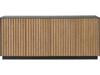 Modern Noir Credenza with Carved Wood Doors and Iron Frame