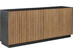 Modern Noir Credenza with Carved Wood Doors and Iron Frame