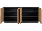 Modern Noir Credenza with Carved Wood Doors and Iron Frame