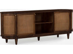 Canggu 84-Inch Media Stand Porto Dark Finish with Woven Cane Doors