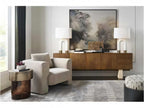 Edge Buffet in Camel with Travertine Base and Satin Brass Accents
