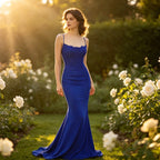 Edles Abendkleid in Royalblau mit Spitzen-Korsett und eleganter Meerjungfrau-Silhouette