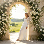 Elegantes Maxikleid in Elfenbein mit Karree-Ausschnitt, Ballonärmeln und Boho-Design