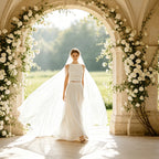 Elegantes Maxikleid in Elfenbein mit floraler Spitze, V-Ausschnitt und weiter A-Linie