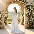 Edles A-Linie Maxikleid in Weiß mit Spitzen-Dekolleté, V-Ausschnitt und Chiffon-Rock
