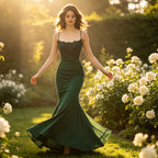 Elegantes Abendkleid in Dunkelgrün mit Pailletten-Spitze und Meerjungfrau-Silhouette