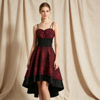 Gothic Cocktailkleid in Rot-Schwarz mit Herz-Ausschnitt und Vokuhila-Lagenrock